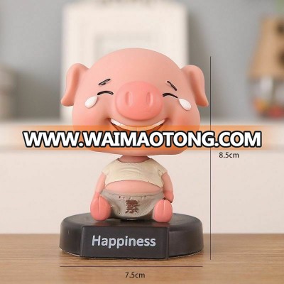 Good Luck Happiness Pig Figurines With Spring Neck Movable Head Miniatures Decor