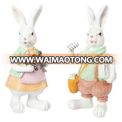 Easter Bunny Couple Home Decorations - Set of 2 Easter Bunny Resin Figurines