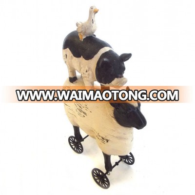 Cow Sheep Chicken Statue Ornament Garden Art Figurine Stack on Wheels 22cm